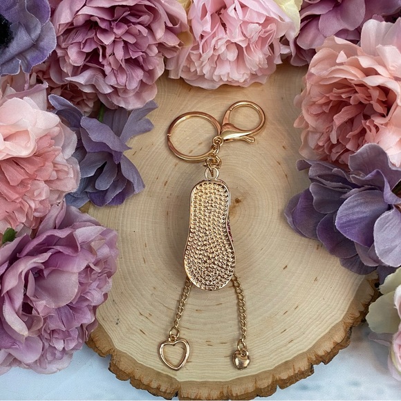 Pink and White Baby Tennis Shoe Crystal Keychain Charm - Picture 9 of 10